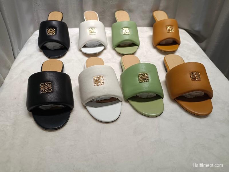 2025 Women Loewe Brown Leather Slippers