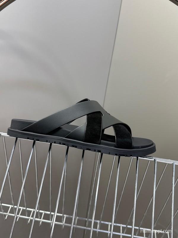 2025 Slippers Hermès Black Leather Slippers