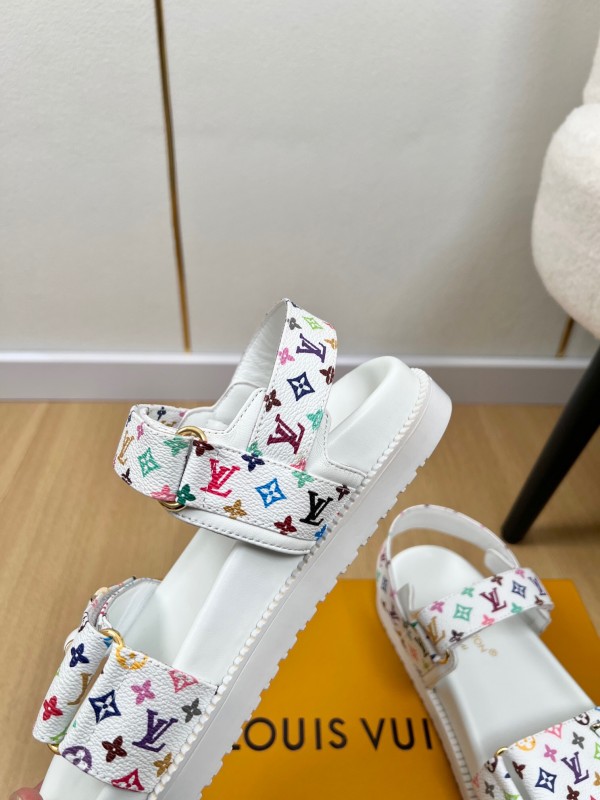 2025 Women Louis Vuitton White Multicolor Leather Sandals KFY00280