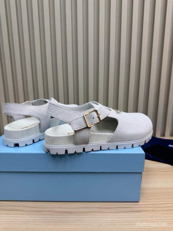2025 Women Prada White Suede Sandals LY00280