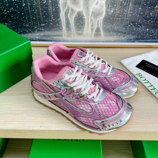 2025 Women BV Pink Silver Mesh Leather Running Sneakers