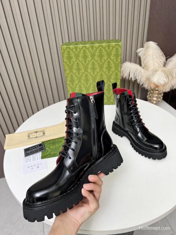 2024 Women Gucci Black Red Leather Ankle Boots MJ00340