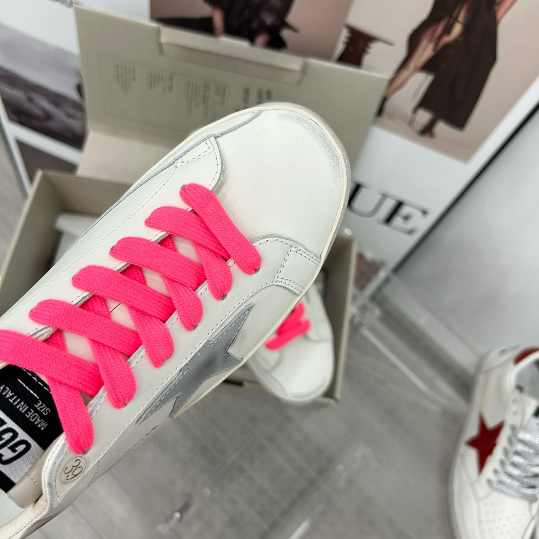 2025 Women GGDB White Pink Leather Sneakers