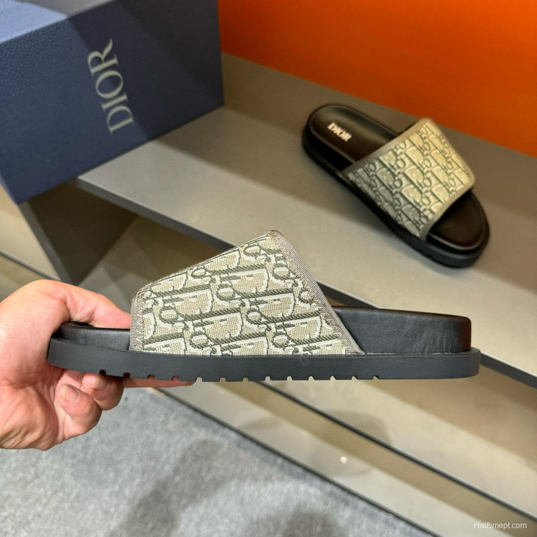 2024 Dior beige black fabric slippers MJ00180