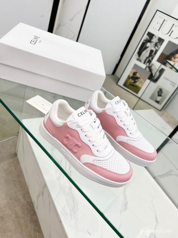 2025 Women CELINE White Pink Leather Sneakers