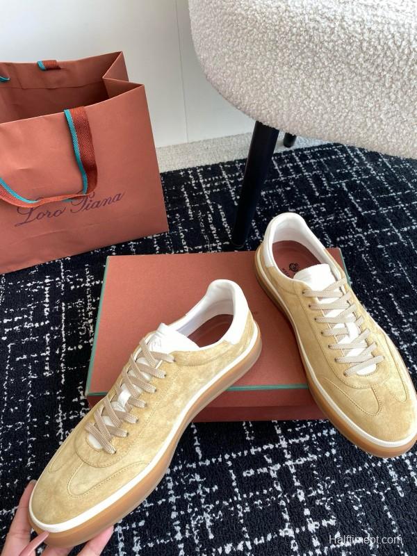 2024 Unisex Loro Piana Beige White Leather Suede Casual Shoes MJ00320