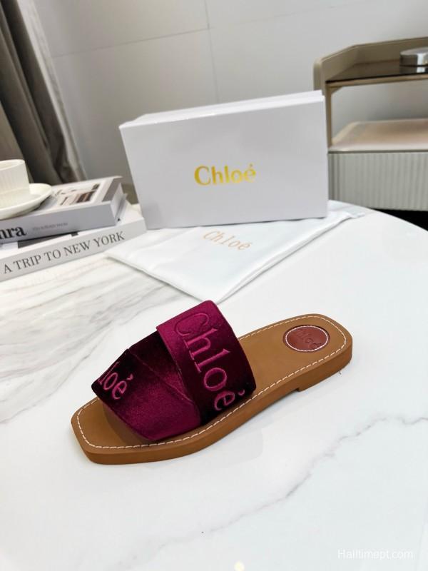 2025 Women Chloé Purple Velvet Slippers LY00200