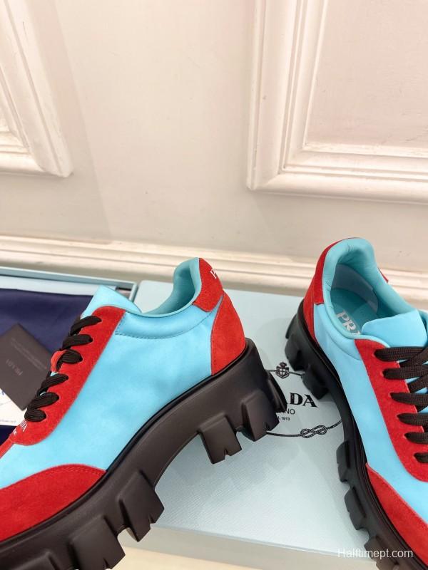 2025 Unisex Prada Blue Red Suede Silk Casual Sneakers KFY00310(F)/KFY00330(M)