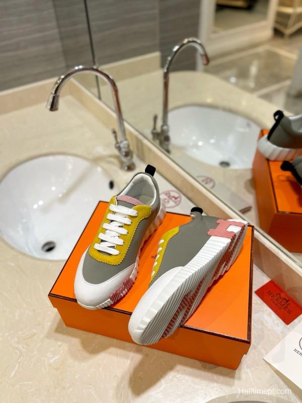 2024 Unisex Hermès Yellow Grey White Imported Silk Lambskin Imported Rain Velvet Casual Sneakers MJ00320