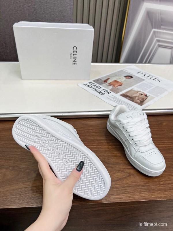 2025 Unisex CELINE White Leather Sneakers KFY00260