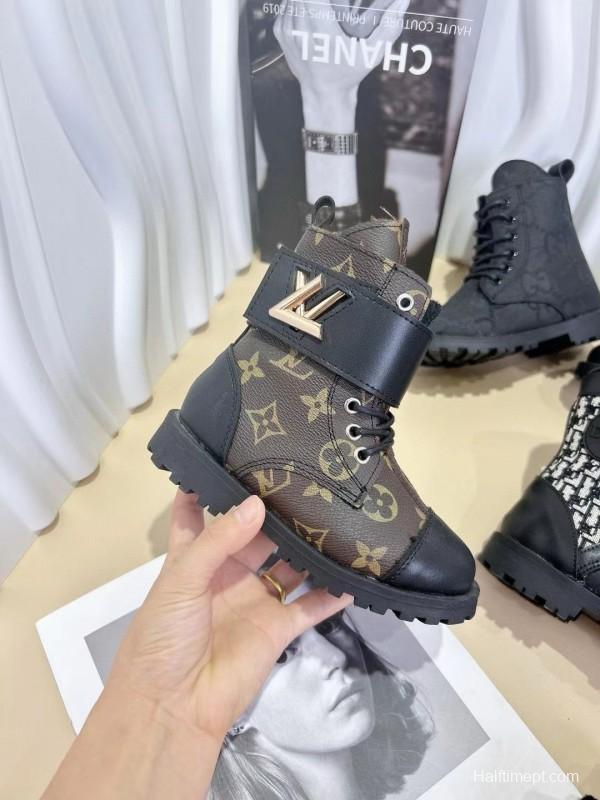 2024 Kids Gucci Brown Black Canvas Leather Boots