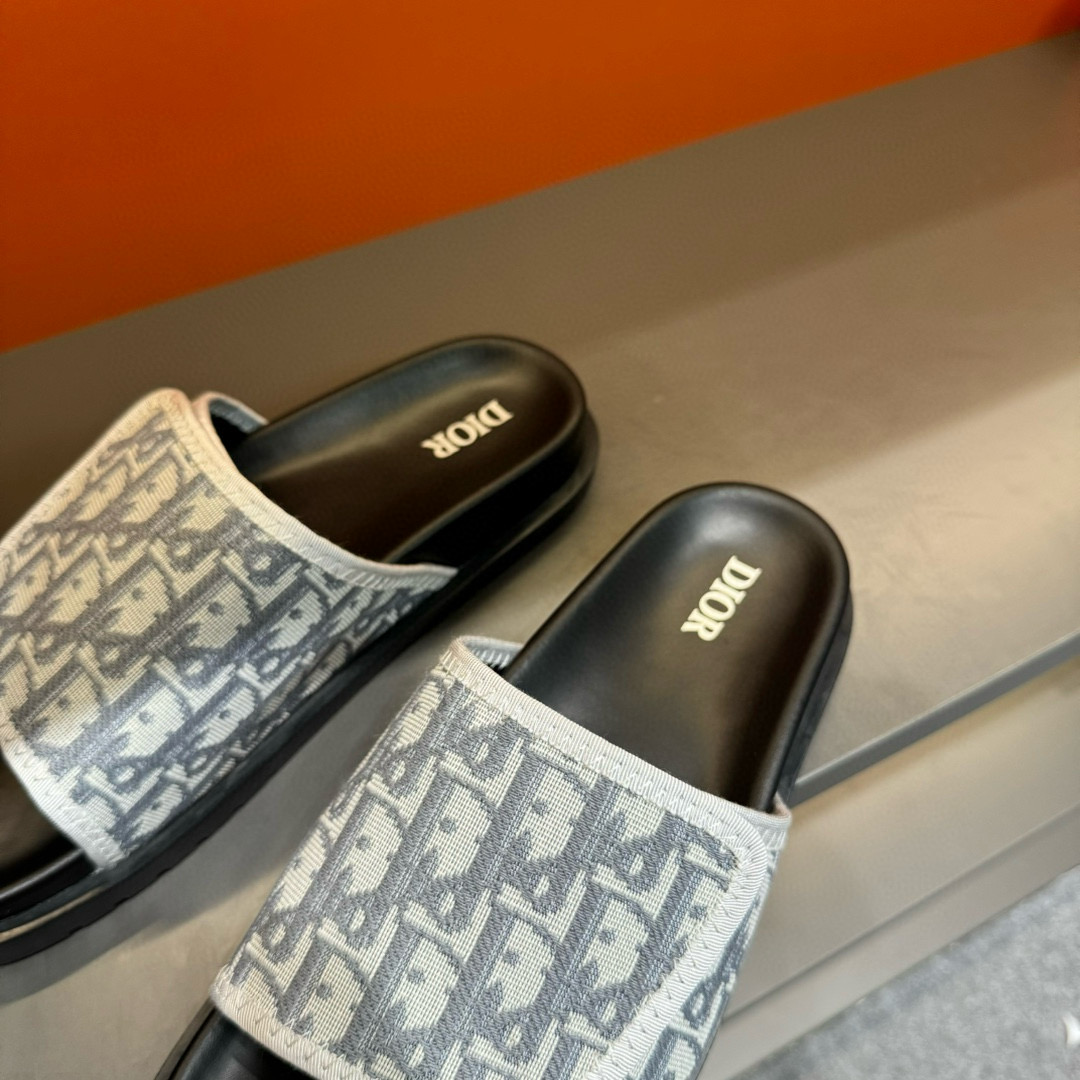 2024 Dior Black Grey Fabric Slippers MJ00180