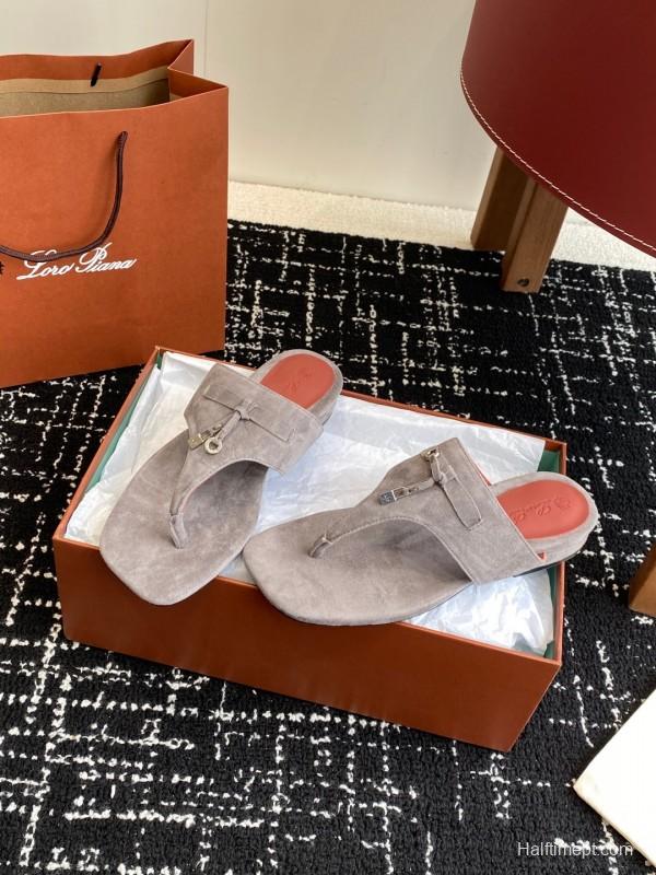 2025 Women Le Parmentier Grey Suede Thong Sandals KFY00280