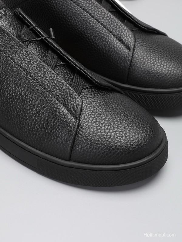 2024 Men Ermenegildo Zegna Black Leather Sneakers MJ00240