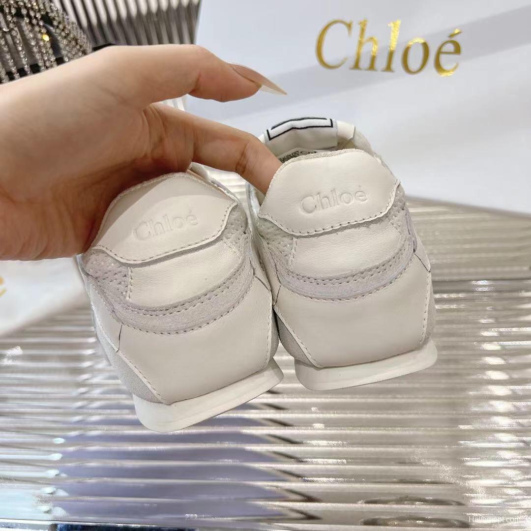 2025 Women Chloé White Suede Mesh Casual Sneakers LY00280 LY00300