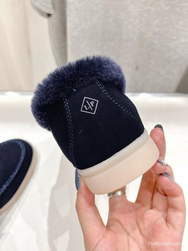 2024 Women LP Navy Suede Fur Loafers