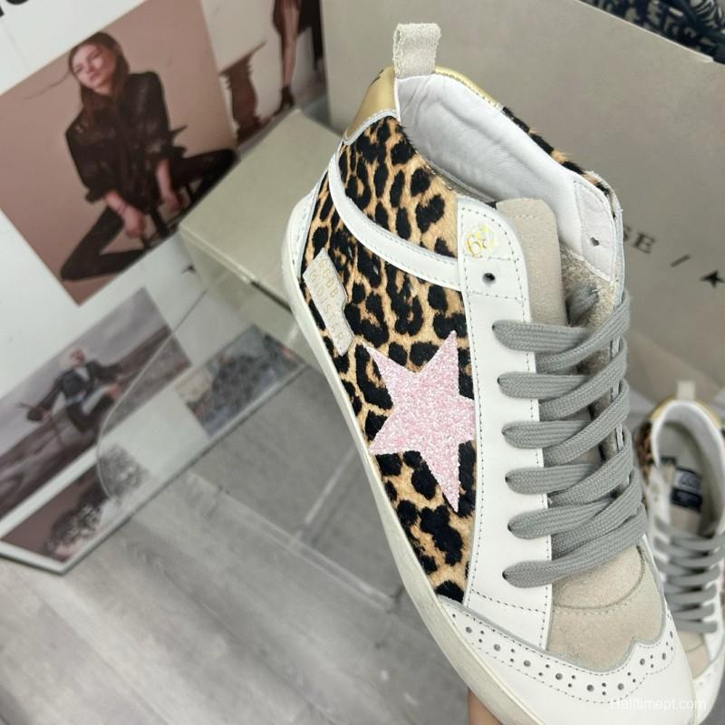 2024 Unisex GGDB Leopard White Pink Leather Suede High Top Sneakers MJ00300