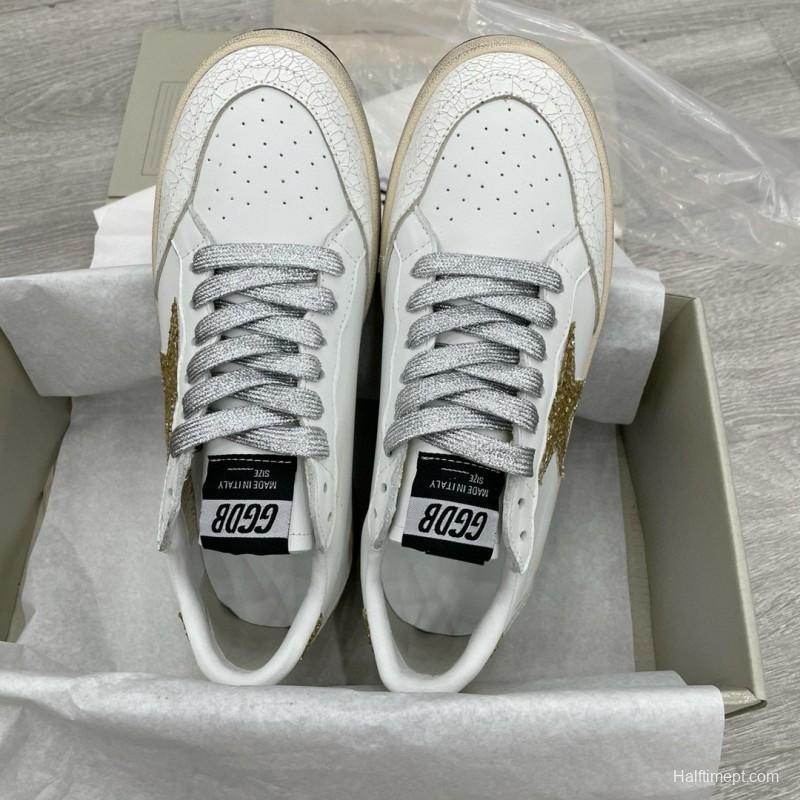 2024 Unisex GGDB White Gold Glitter Leather Low Top Sneakers MJ00260
