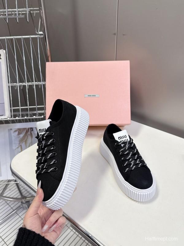 2025 Women Miu Miu Black Canvas Sneakers LY