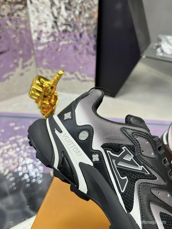 2025 Men Louis Vuitton Black Grey Mesh Leather Sneakers MJ00420