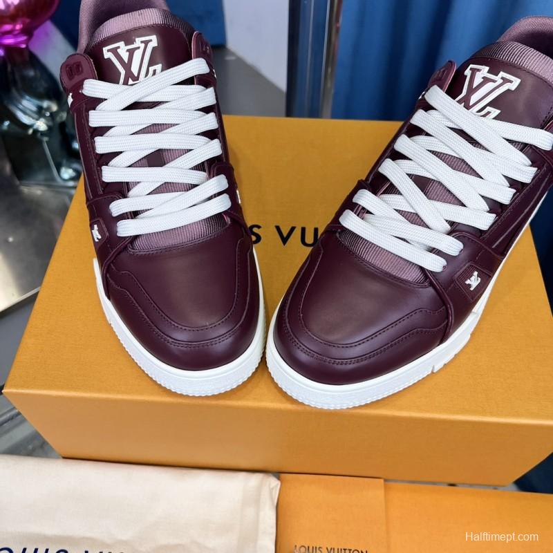 2025 Unisex Louis Vuitton Purple White Leather LV Trainer
