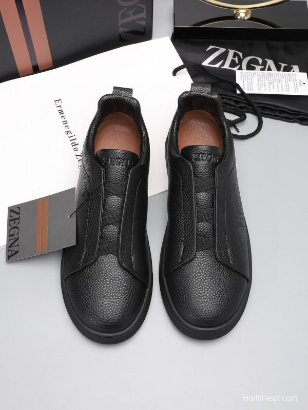 2024 Men Ermenegildo Zegna Black Leather Sneakers MJ00240