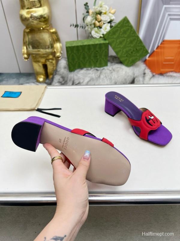 2025 Gucci Purple Red Leather Slippers MJ00190