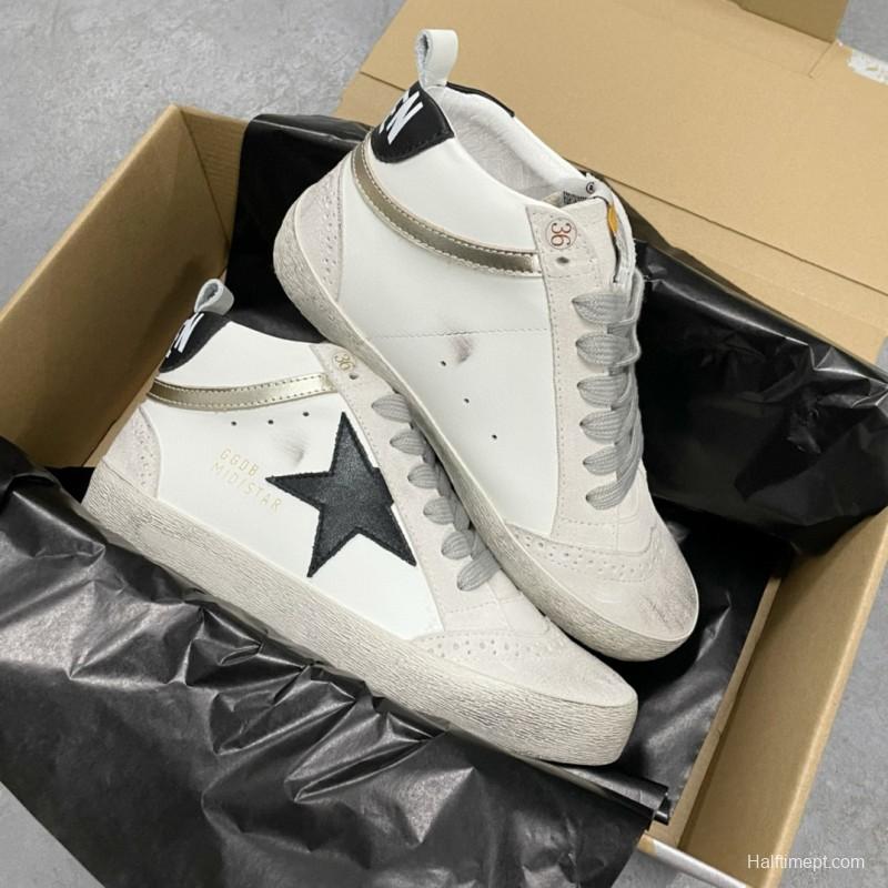 2024 Women GGDB White Black Leather Mid Star High Top Sneakers MJ00300