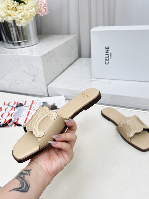 2025 Women Celine Beige Leather Slippers