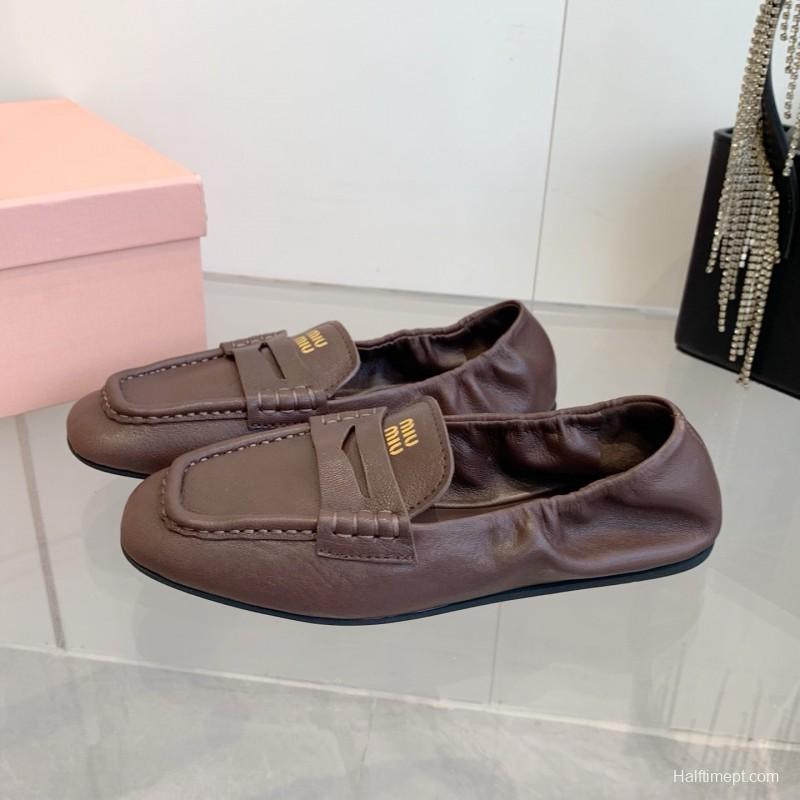 2025 Women Miu Miu Brown Leather Loafers