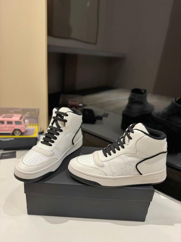 2024 Unisex Yves Saint Laurent White Black Leather Casual Sneakers Perforated MJ00390