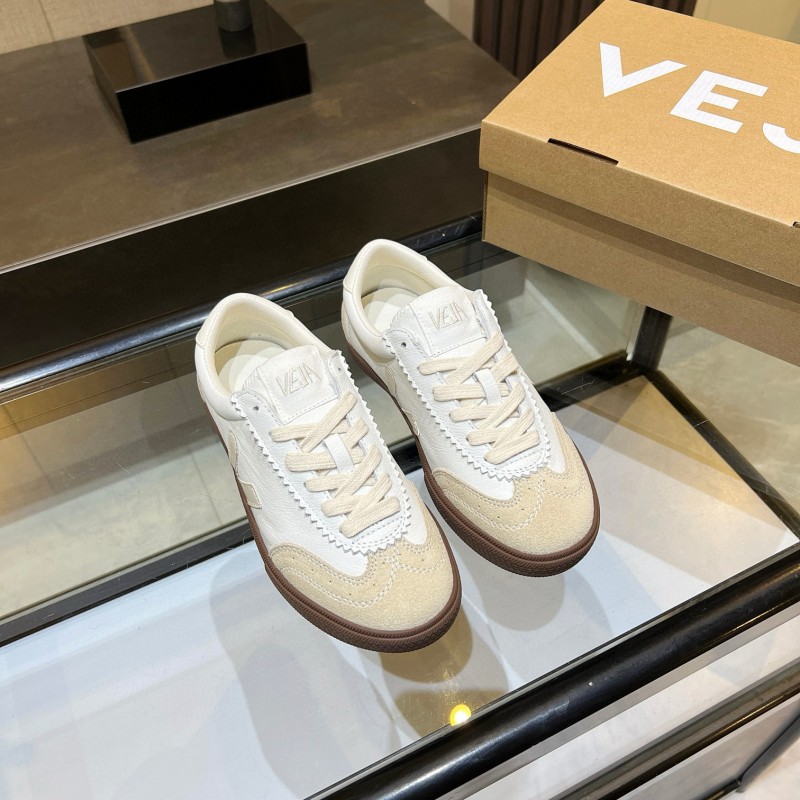 2025 Women VEJA White Beige Leather Suede Sneakers MJ00251