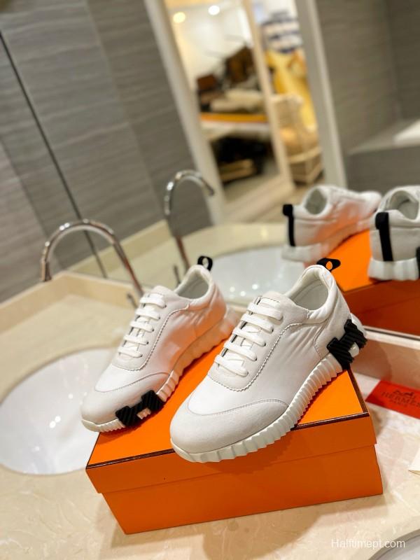 2024 Unisex Hermès White Imported Silk Lambskin Suede Sneakers MJ00320