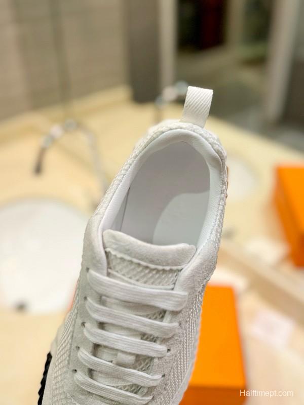 2024 Unisex Hermès White Imported Calfskin Velvet Fabric Casual Sneakers MJ00320