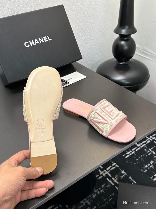 2025 Slippers CHANEL Pink Tweed Slippers