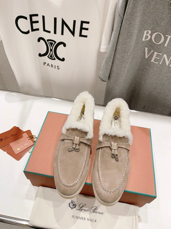 2024 Unisex LP Beige Suede Shearling Loafers MJ00300