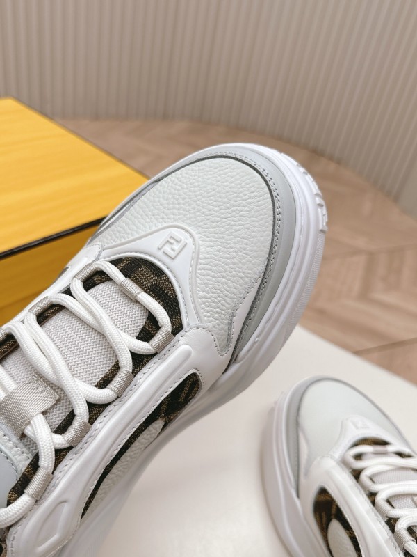 2025 Unisex Fendi White Grey Mesh Leather Sneakers LY00360(F)/LY00370(M)