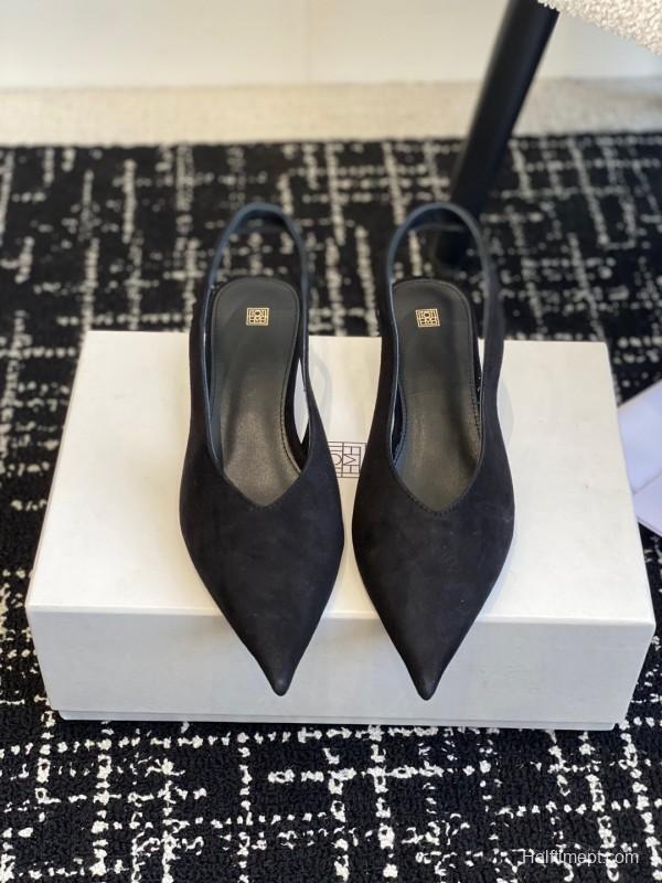 2025 Women Toteme Black Suede Slingback Pumps