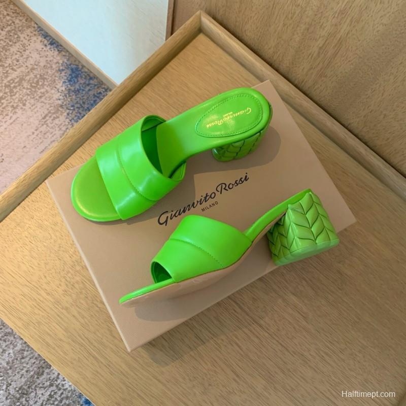 2025 Women Gianvito Rossi Green Leather Slippers KFY00260