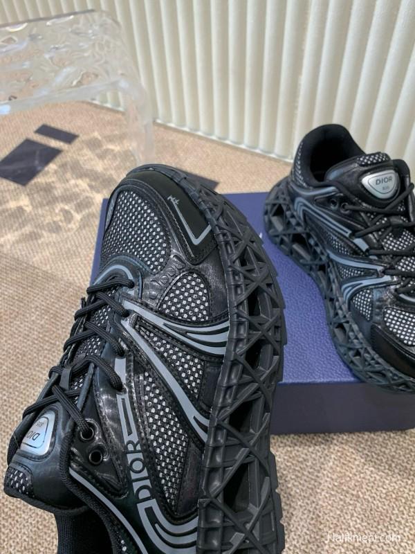 2024 Unisex Dior Black Mesh Leather Sneakers MJ00400