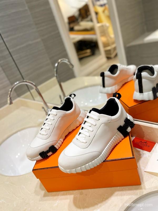 2024 Unisex Hermès White Black Silk Lambskin Rain Cloth Casual Sneakers MJ00320