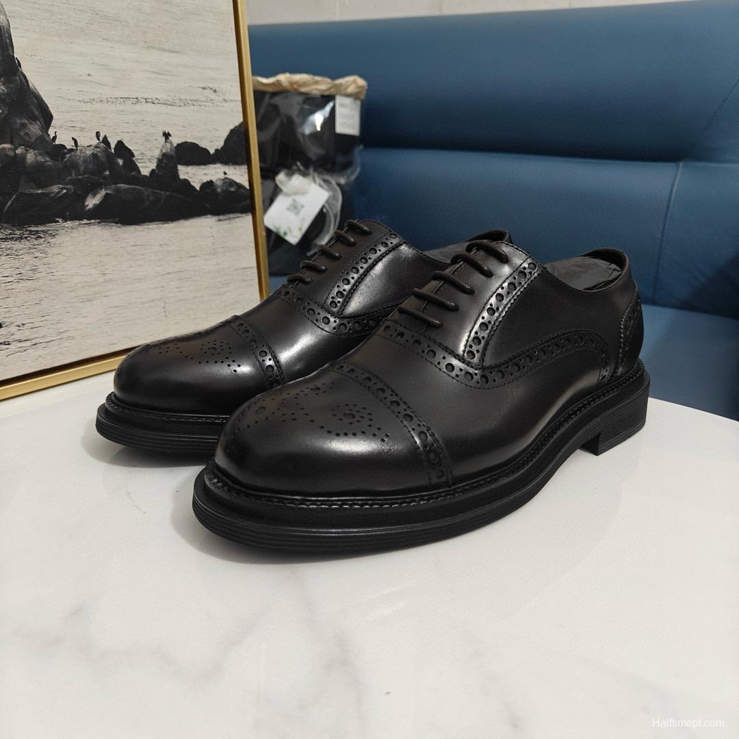 2024 Men Dolce & Gabbana Black Leather Derby Shoes MJ00420