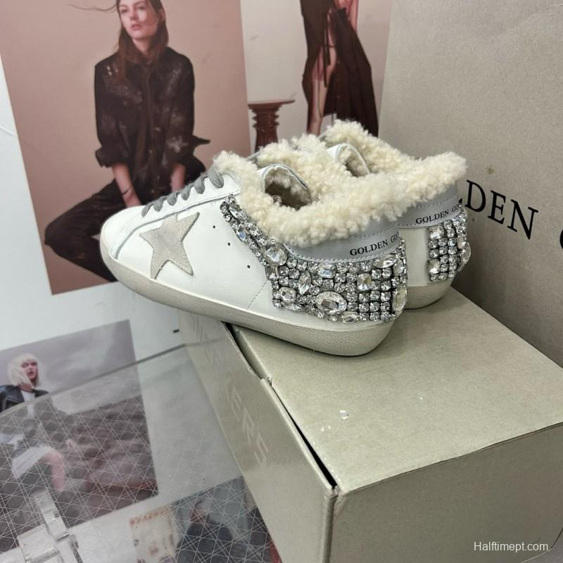 2025 Women GGDB White Grey Leather Shearling Sneakers MJ00260