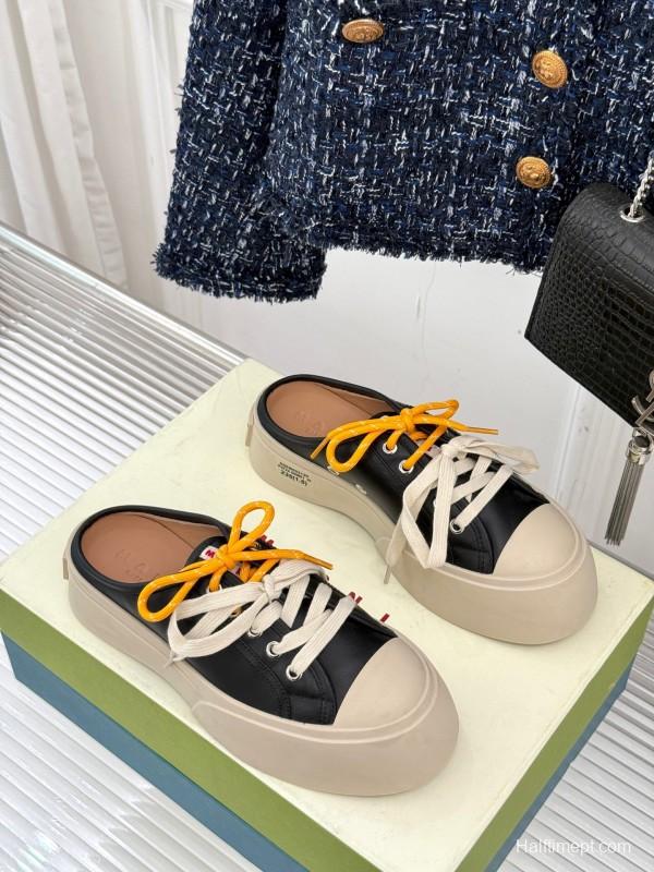 2025 Women YSL Saint Laurent Black White Leather Platform Sneakers Yellow Lace LY00360(F)