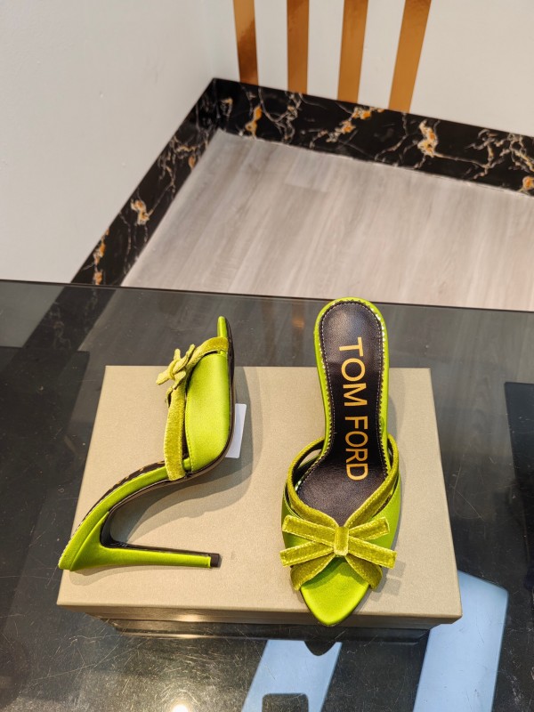 2025 Women TOM FORD Green Velvet High Heel Mules KFY00290