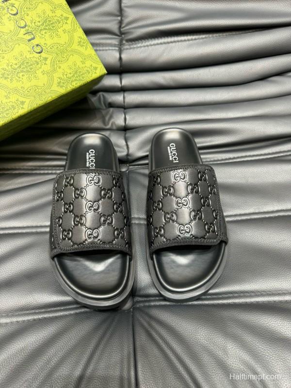 2024 Slippers Gucci Black Leather Slippers MJ00200