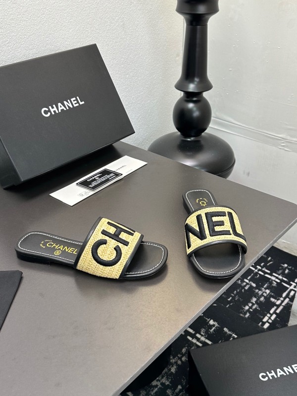 2025 Slippers Chanel Yellow Black Fabric Slide