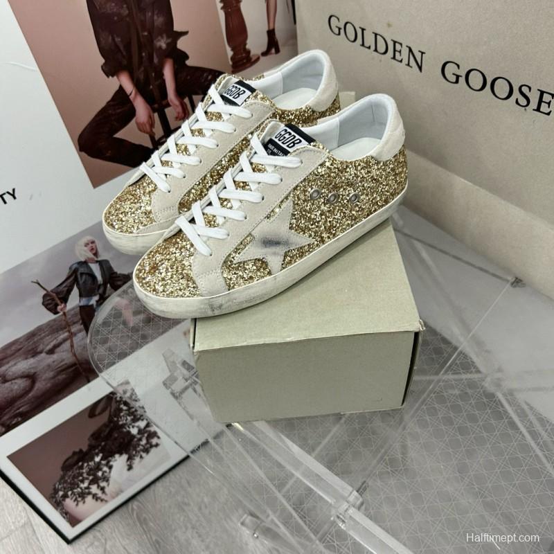 2025 Women GGDB Gold Glitter Leather Sneakers MJ00260