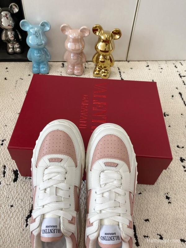 2025 Women Valentino White Pink Leather Sneakers LY00340