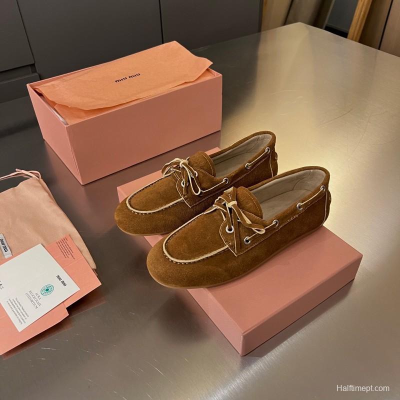 2025 Women Miu Miu Brown Suede Loafers LY00230